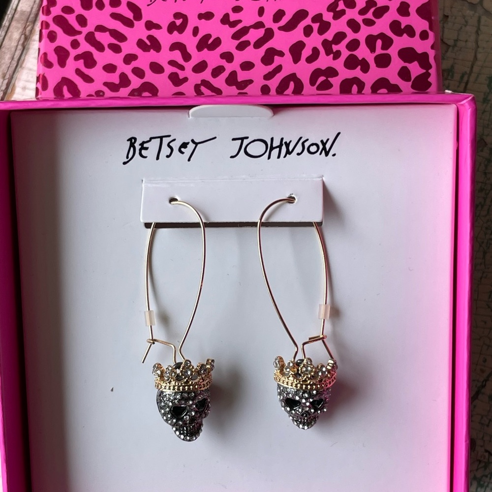 New in Box Betsey Johnson skull crown dangler earrings. Punk Elegance!